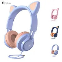 Headsets Kids Headsets Cute Cat Ear Headphones Pink Girl Wired Gaming Headset Stereo 3.5mm Foldable With Microphone Music Children's Gift T220916