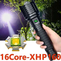 Upgrade 80000LM 10000 mAh potężne XHP160.2 LASHLIGHT 16-Courle LED Self Defense Electric Pochodnia USB ładowanie zoom flash Light J220713