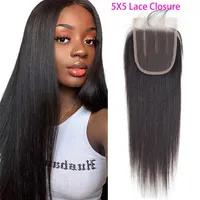 Peruvian 100% Human Hair Straight 5X5 Lace Closure Middle Three Part Five By Five Lace Closures whole 12-26inch282F