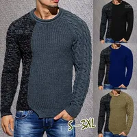 Men's Sweaters Men's Spring Winter Men Sweater Fashion Round Neck Color Matching Long Sleeve Wild Pullover Slim Patchwork Mens 20221