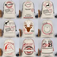 Christmas Canvas Santa Sacks Gift Bags Large Organic Heavy Bag Decoration Drawstring With Reindeers Claus Bag for kids fy4249