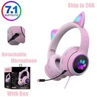 Headsets Virtual 7.1 Wired Cat Ear Gaming Headset With Pluggable Noise Reduction dual Microphone RGB lighting cute girl gaming Headphones T220916