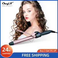 Hair Curlers Straighteners CkeyiN 25-38Mm Ceramic Electric Curling Iron Lcd Digital Hair Curler Fast Heating Curling Wand Waver Rollers Curl Hair Styler T220916