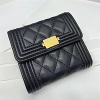 Design Folding Coin Purse Retro Rhombus Pattern Metal Letter Buckle Leather Ladies New Card Holder Fashion Multifunctional Storage Wall254l
