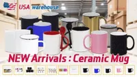 US Warehouse Blank White Sublimation Ceramic Mugs 11oz Blank Hot Change Color Ceramic Mugs Ceramic Coffee Mugs mix colored inner or handle RTS