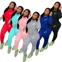 2022 Brand Women Embroidery Letter Tracksuits Plus Size S-3XL Winter Fall 2 Piece Set Casual Hoodies Pants Hooded Pullover Sports Suit Long Sleeve Outfits 6388