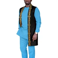 Herren -Trailsuiten Afrikaner Jacquard Print 3 Stücke Anzug für Männer ärmellose Jacke Full Ärmel Top Hosen Casual Set Ta2216129
