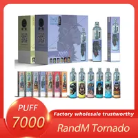 Оригинальный Randm Tornado 7000 Puffs одноразовый в Vape Pen Электронные сигареты 14 мл катушки стручков 6 Свечивающие цвета Перезаряжаемая воздух с регулируемым воздухом 0% 2% 3% 5% испаритель устройства.