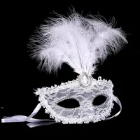 Masilla de encaje de mujeres Sexy Half Face Mask Maskerade con Cumplea￱os de plumas Halloween Princess Dance Party Mask JJLE14308