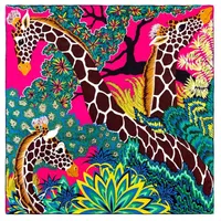 35 5In Jungle Giraffe Brand Scarf Women Bandana Handmade Curled Twill Silk Square Luxury Foulard Head Scarves Shawl 220107242r