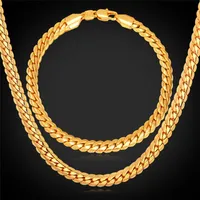 18 -32 Men Gold Chain 18K Real Gold Plated Wheat Chain Necklace Bracelet Hip Hop Jewelry Set291Q
