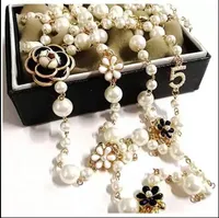 Pins Joyas de lujo Mimiyagu Collar de perlas simuladas largas para mujeres No.5 Collar colgante de doble capa Partido