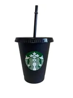 Starbucks 16 oz/473ml Tazas de pl￡stico Tumbler reutilizable para beber negro de fondo plano forma tapa de tapa de tapa de paja Bardian Dhl gratis