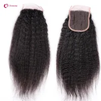 Peruvian Unprocessed Top Lace Closures Hair 4X4 Brazilian Remy Human Hair Kinky Straight Closure Pieces 1B Part 130% Afro Yak266o