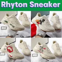 Luxury Chunky Rhyton Sneaker Zapatos casuales Vintage Diseñador Mujeres Men Sneakers de cuero Interlock BoCh Mouse Mouse Impreso Plataforma Papá plano zapato