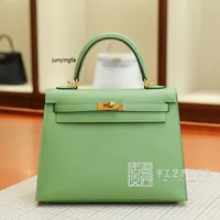 Bags Designer Kellyss 2021 New Pure Hand Sewn Leather Women's Epsom 25cm Avocado Green One Shoulder Gold Buckle ayw kellyss