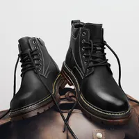 Tendon Sole Martin Boots Men Shoes Solid Color PU Fashion Simple Versatile Lace-Up Mid-Clamp Work Shoes AD168
