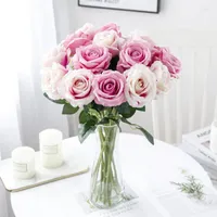 Dekorativa blommor Silk Rose Bouquet Vase For Home Wedding Bridal Accessories Garland Flower Wall Hush￥ll Produkter N￥verk Artificial