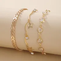 Bracelets de charme 3 PCs/Definir Conto Gold Pentacle Star for Women Crystal Beads Tennis Snake Chain Braclets