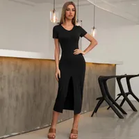 스커트 여름 2022 여성 슬링 v 넥 단색 버튼 중공 섹시한 우아한 슬릿 드레스 기질 편안한 긴 스커트