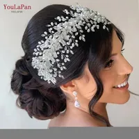 Bijoux de cheveux de mariage youlapan hp322 Handmade Pearl Hoop Bride Elegant Ally Leaf Bands Bridal Tiara Accessories 220920