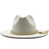 Simple Black Wide Brim Top Hat Panama Solid Wool Felt Fedoras Hat for Men Women Artificial Blend Jazz Cap with Pearl Band300u
