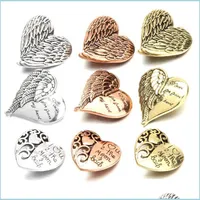 Clasps Hooks 20Pcs Lot Newest Snap Clasps Jewelry Angel Wings Love Heart Metal 18Mm Button Charm Noosa Chunk Fit Diy Bracelet Neckla Dhzdw