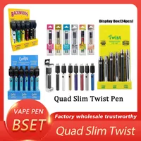 Quad Slim Twist Vape Pen Pen wstępne Bateria 650MAH 900MAH 1100 mAh z wyświetlaczem Zmienne napięcie 510 nici