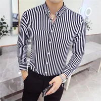 Men&#039;s Casual Shirts Men&#39;s Striped Shirt Youth All-match Slim Long-sleeved Wholesale Gentleman Ropa Hombre Camisas Para Cloth
