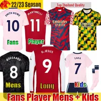 22 23 Smith Rowe Soccer Jerseys G.Jesus Saka Asen Saliba 2022 2023ファンプレーヤーバージョンGunners Odegaard Football Shirt Martinelli Long Jersey Mens Kids Kit 3xl