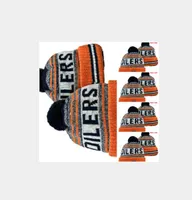 Oilers Bons de bonnet laine chaude sport tricot hockey hockey nord-américain équipe rayée de touche USA collège chapeaux de pom aux hommes hommes femme bonnet backet crâne bouchons