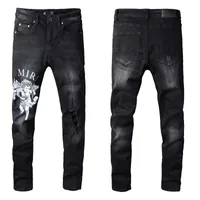 Calça masculina jeans homem designer rasgado Rock Rock Rock Roggers Men Rous Street Alfabeto Padrão de jeans skinny de algodão preto pantaloni