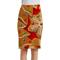 Jupes kyku marque de Noël de Noël année imprimé jupe arbre élégant flocon sexy dames femmes floral décontractés