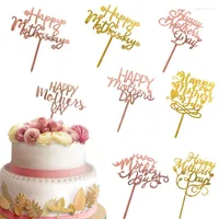 お祝いの供給10pcs幸せな母の日ケーキトッパーローズゴールデンママアクリルバースデーパーティーデザートデコレーションマザーギフト