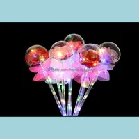 Party Decoration Led Favor Light Up Glowing Red Rose Flower Wands Bobo Ball Stick For Wedding Otg16