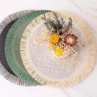 Mats Pads McAo okrągłe podkładki Zestaw 4 maty stołowe z frędzlami lniane lniane w tkaninowym wypracowani kuchnia na kolację dekoracje ślubne TJ6128 220920