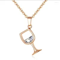 Pendant Necklaces Rose Gold Chain Creative Wine Glass Necklace Zircon Crystal Cup Charm For Women Chokers 2022