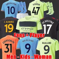 22/23 Haaland voetbaltruien Grealish J. Alvarez Mans Cities Mahrez Phillips Fans Player -versie De Bruyne Foden 2022 2023 voetbaltops Shirt Kids Sets Uniform