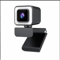 C￢meras ￠ prova de intemp￩ries 1080p HD webcam com luz de anel e microfon