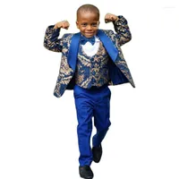 Herrdr￤kter pojkar regelbundet passar Royal Blue Print Blazer Vest Pants 3 -stycken Br￶llopsupps￤ttningar Kidskl￤derfest f￶r pojkar/barns outfit