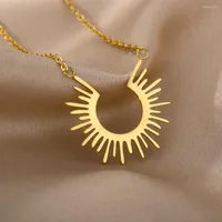 Pendant Necklaces Vintage Irregular Necklace For Women Men Minimalism Stainless Steel Half Circle Sun Goth Asthetic Jewerly