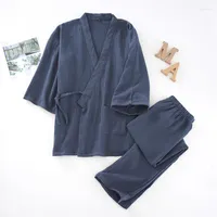 V￪tements de sommeil masculin 2pcs de style japonais de style japonais couple coton sweat vapeur kimono baignoire robe de v￪tements de maison en vrac.