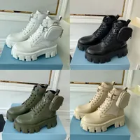 Designer Men Women Boots Monolith Shiny Detachable Nylon Pouch Militair ge￯nspireerde gevechtsschoenen Hailf Buiten Dikke bodem midden-lengte geborsteld lederen stoflaars