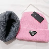HOT Knitted Hat Fashion Triangle P Letter Printing Cap Popular Warm Windproof Stretch Multi-color High-quality Beanie Hats Personality Street Style Couple Headwear