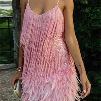 Повседневные платья с блестками кисточка для перья для ремня женская мода Сексуальная сшивая мини -дамы вечерние вечеринки Элегантный 220921