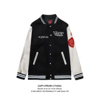 m￤nskliga m￤n jackor rockar 22SS Little Fashion Flocking Love Letter Brodery Leather Hleeve Splice Stand Collar Jacket