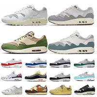 OG AirMax 1 87 Men Women Running Shoes 1s 87s Treeline Patta Noise Aqua Bred Anniversary Royal Mens Trainers Outdoor Sports Sneakers 36-45