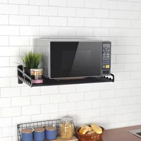 Hooks Microwave Oven Storage Holders Racks Kitchen Shelf Holder Black Aluminum Wall Rack Organizer Accessories
