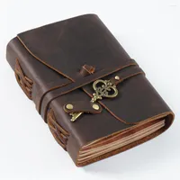 Retro Leather Joural Magic Diary Handmade anteckningsbok med nyckelbok Blank papper 300 sidor Pargåvor