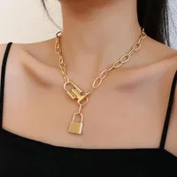 ペンダントネックレスFlashBuy Chunky Punk Lock Pendants for Women Men Gold Color Coker Chain Necklace Party Jewelry Friendship Gift